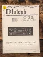 McIntosh C 32 C32 Preamplifier  Service Manual *Original*