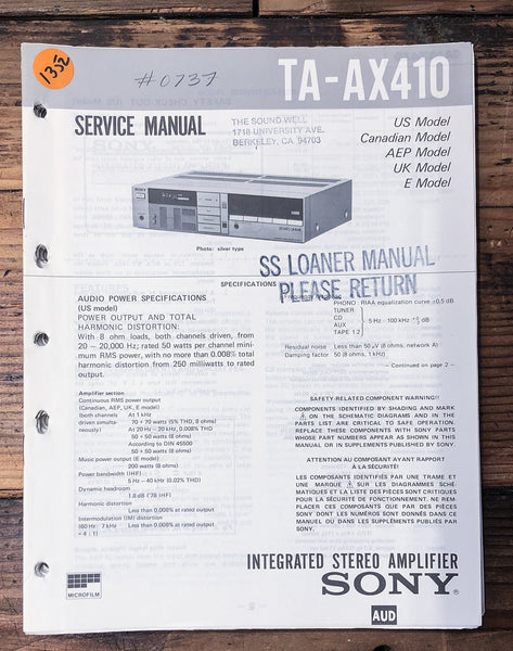 Sony TA-AX410 Amplifier  Service Manual *Original*