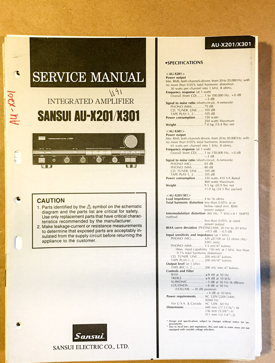 Sansui AU-X201 AU-X301 Amplifier Service Manual *Original*