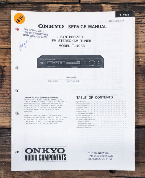 Onkyo T-4038 Tuner  Service Manual *Original*