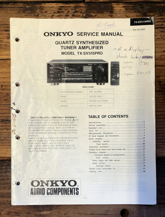 Onkyo TX-SV515PRO Receiver  Service Manual *Original*