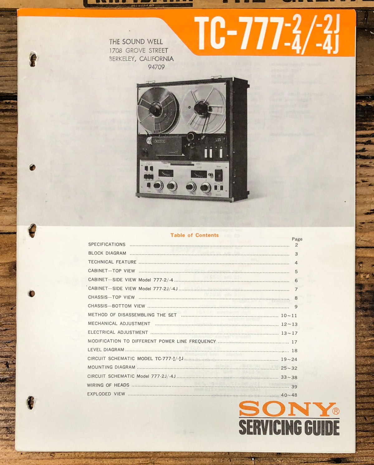 Sony TC-777-2 TC-777-4 -2J -4J Reel to Reel  Service Manual *Original*