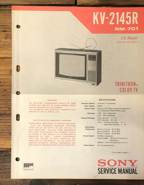 Sony KV-2145R TV  Service Manual *Original*