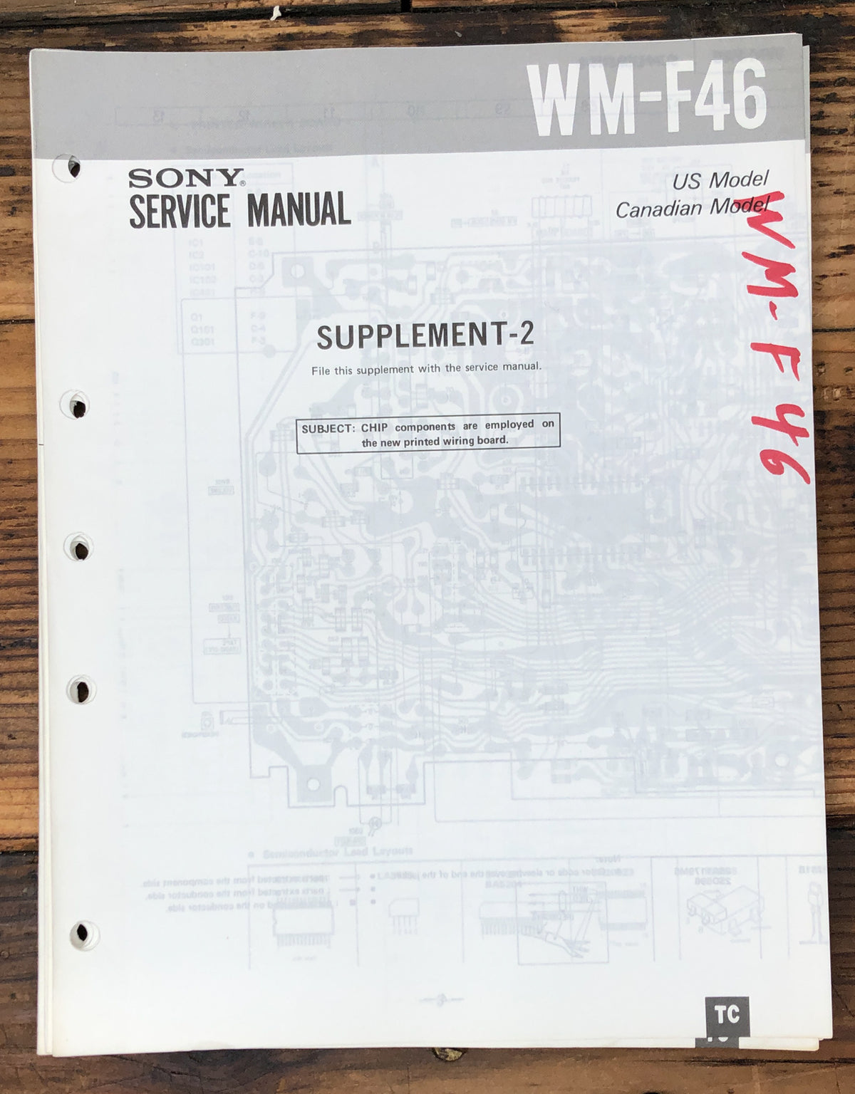 Sony WM-F46 Cassette Player Supp. Service Manual *Original*