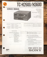 Sony TC-H2600 TC-H3600 Cassette Service Manual *Original*