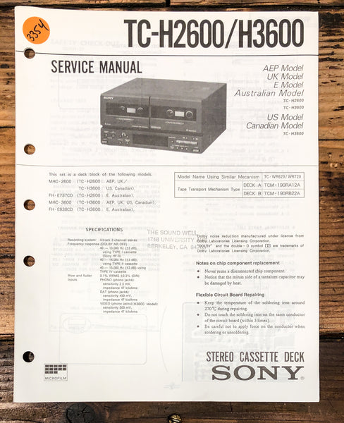 Sony TC-H2600 TC-H3600 Cassette Service Manual *Original*