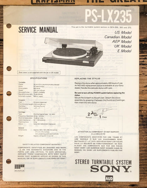Sony PS-LX235 Record Player / Turntable  Service Manual *Original*