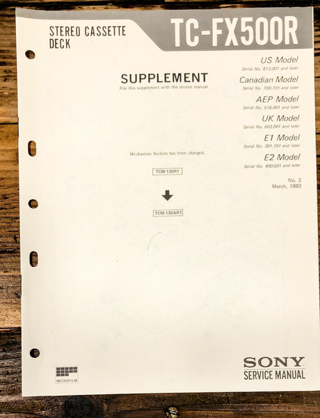 Sony TC-FX500R Cassette Supp. Service Manual *Original*