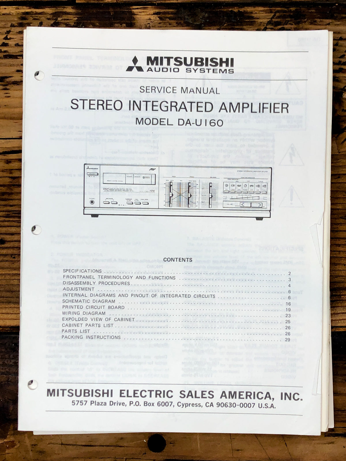 Mitsubishi DA-U160 Amplifier Service Manual *Original*