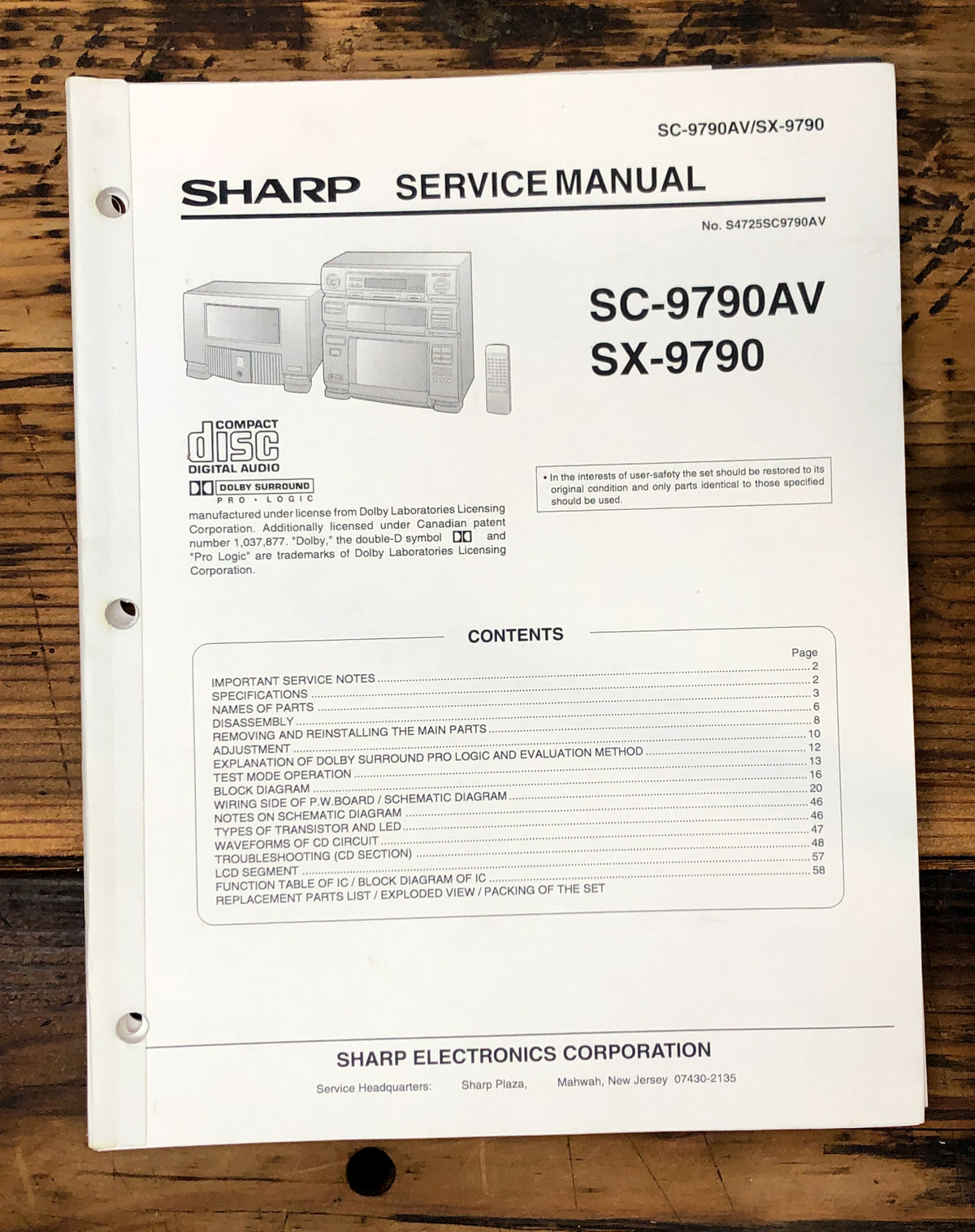 Sharp SC-9790AV SX-9790 Stereo System Service Manual *Original*
