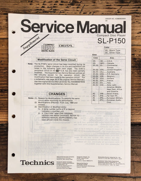 Technics SL-P150 CD Player Supp. Service Manual *Original*