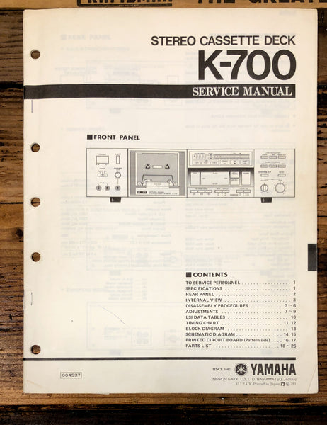 Yamaha K-700 Cassette  Service Manual *Original*