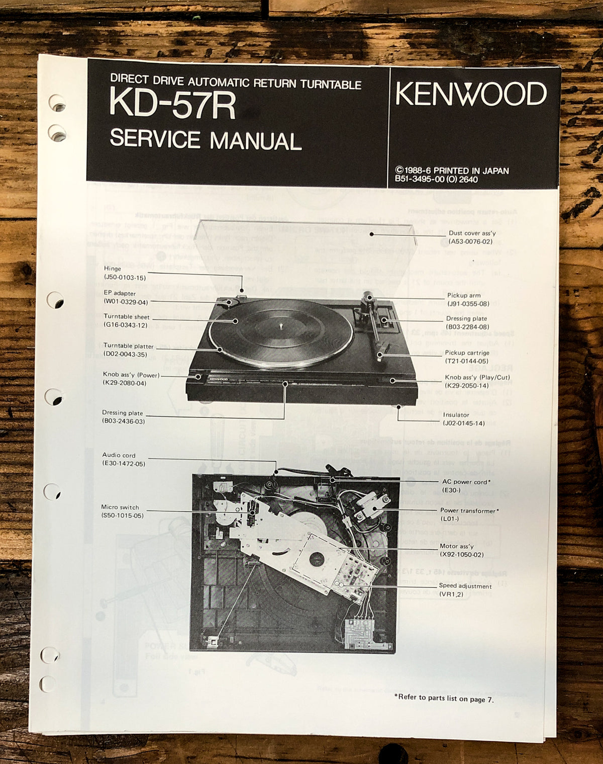 Kenwood KD-57R Record Player / Turntable  Service Manual *Original*