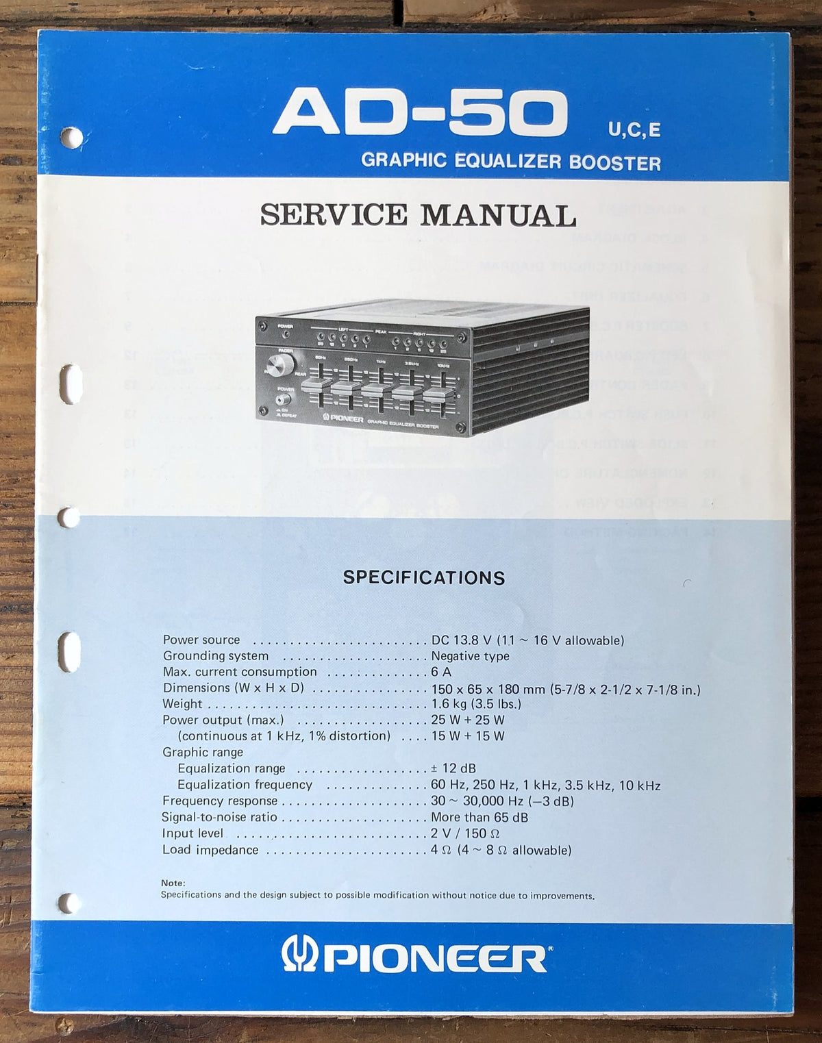 Pioneer AD-50 Graphic Equalizer Booster Service Manual *Original*