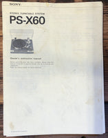 Sony PS-X60 Record Player / Turntable  Owner / User Manual *Original*