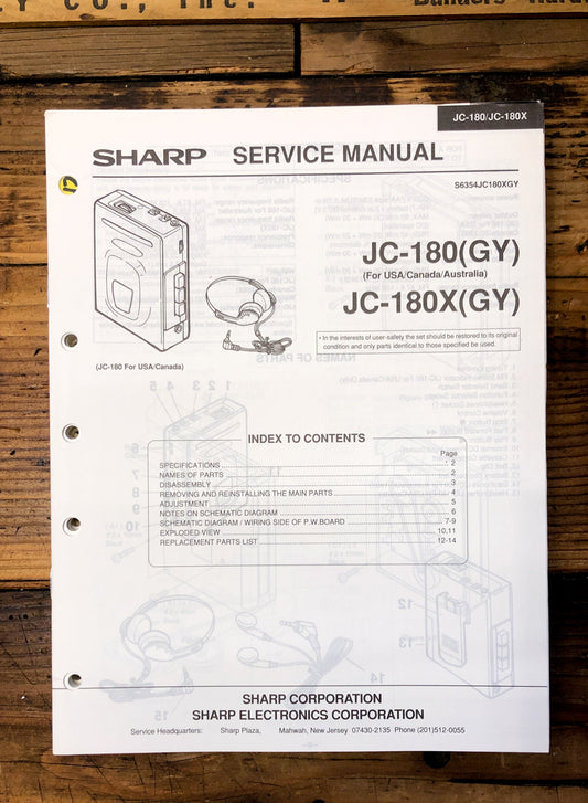 Sharp JC-180 JC-180X Cassette  Service Manual *Original*