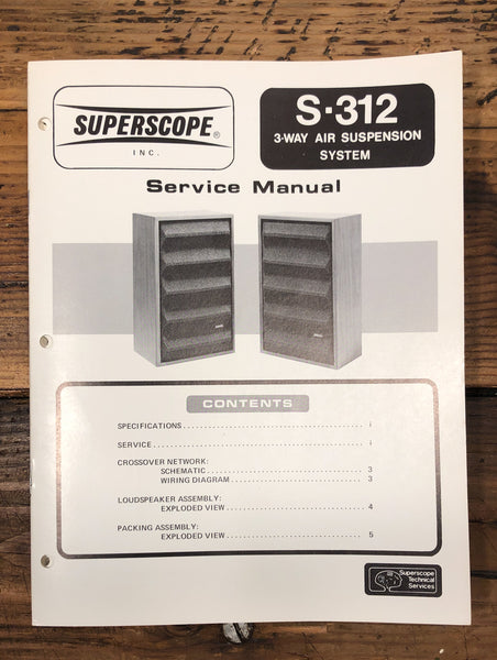 Superscope S-312 Speaker  Service Manual *Original*