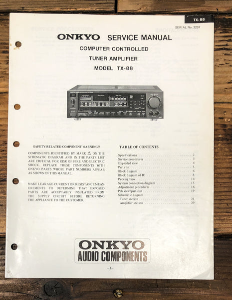 Onkyo TX-88 Receiver  Service Manual *Original*
