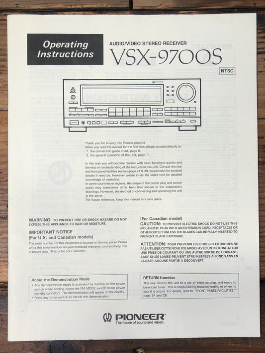 Pioneer VSX-9700S Receiver Owners / User Manual *Original*