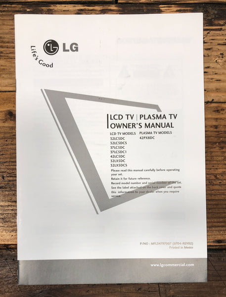 LG 32LC5DC 37LC5DC1 Plasma TV Owners / User Manual *Original*