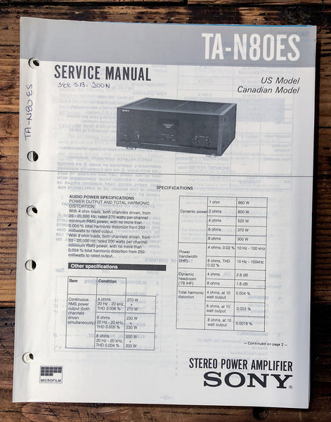 Sony TA-N80ES Amplifier Service Manual *Original*