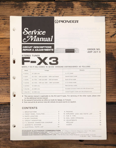 Pioneer F-X3 Tuner  Service Manual *Original*