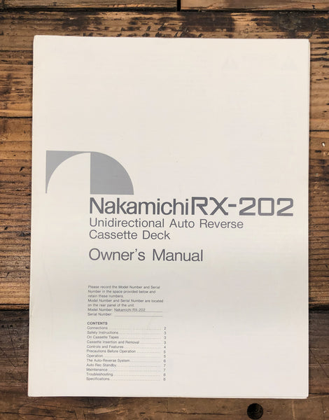 Nakamichi RX-202 Cassette  Owner / User Manual *Original*