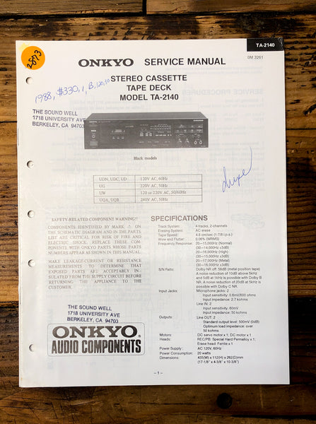 Onkyo TA-2140 Cassette  Service Manual *Original*