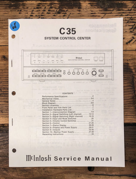 McIntosh C 35 C35 Preamplifier  Service Manual *Original*