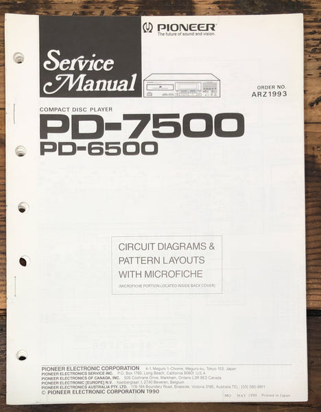 Pioneer PD-6500 PD-7500 CD Player  Service Manual *Original*