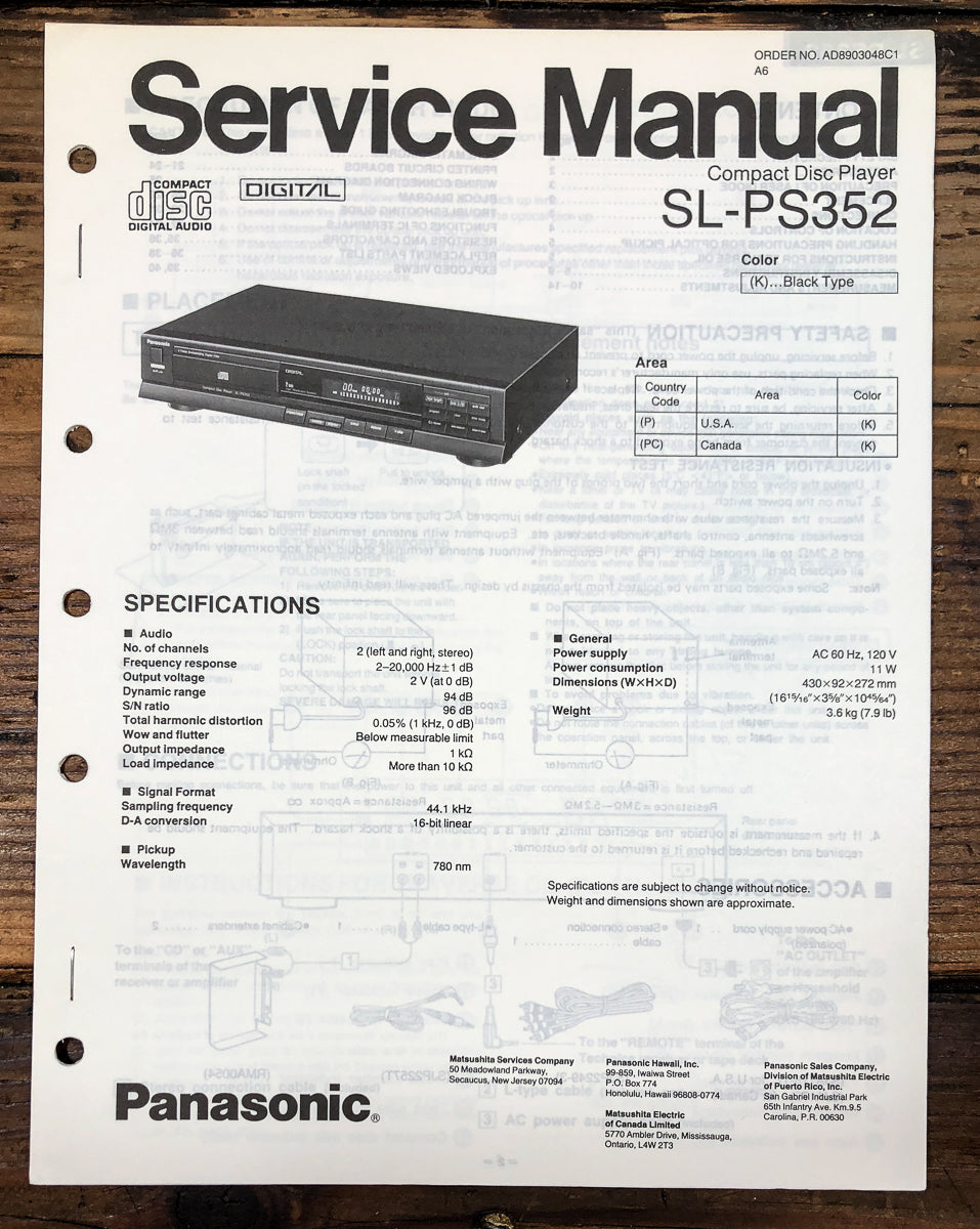 Technics SL-PS352 CD Player Service Manual *Original*