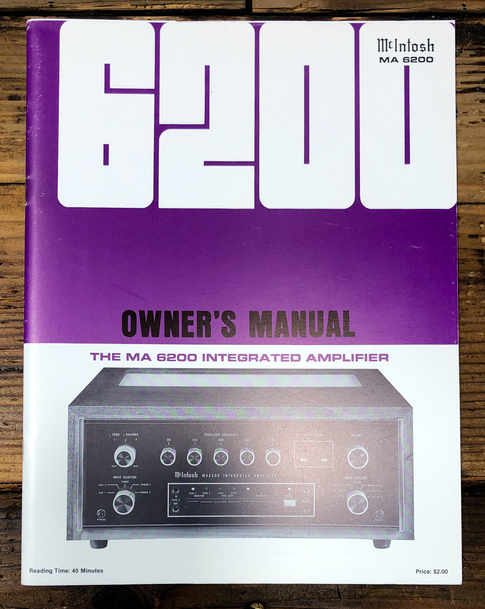 McIntosh MA-6200 MA6200 Amplifier Issue 2 Owners / User Manual *Original*