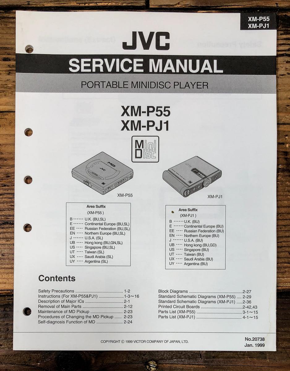 JVC XM-P55 XM-PJ1 Mini DIsc Player Service Manual *Original*