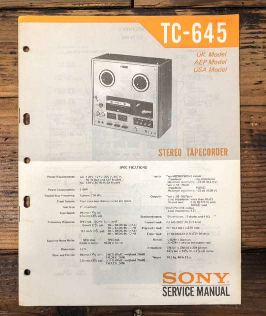 Sony TC-645 Reel to Reel Service Manual *Original*