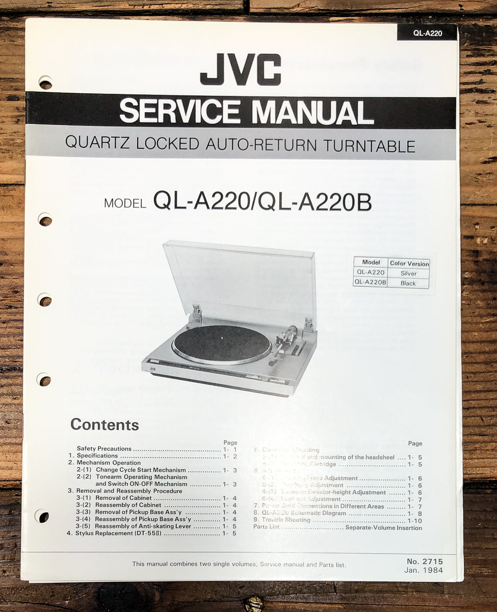 JVC QL-A220 QL-A220B Record Player / Turntable Service Manual *Original*
