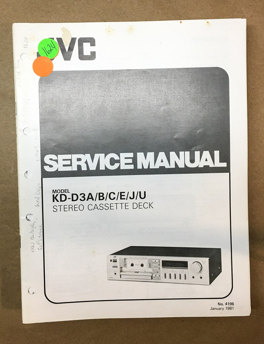 JVC KD-D3A Cassette Tape  Service Manual *Original*
