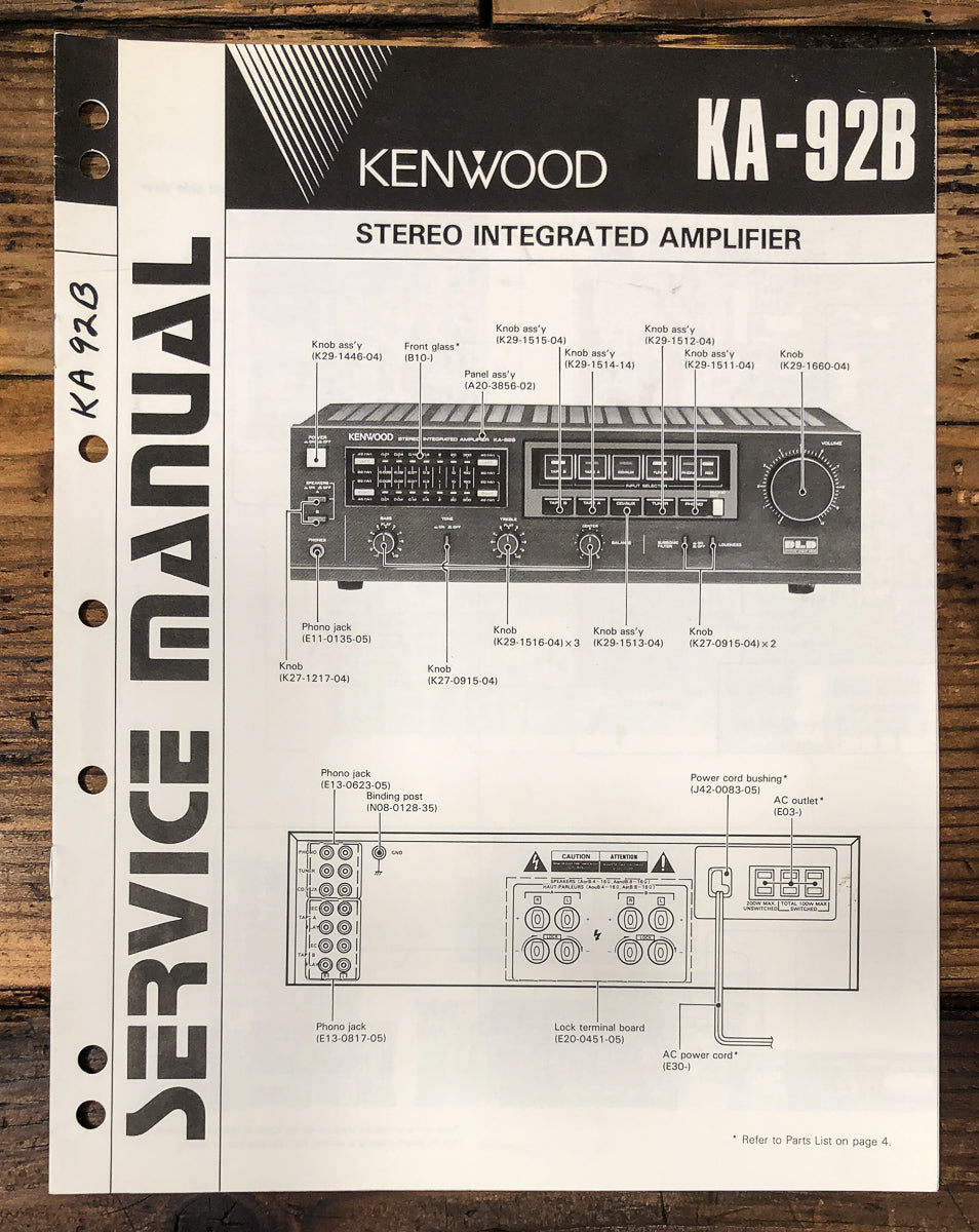 Kenwood KA-92B Amplifier Service Manual *Original*