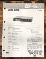 Sony CDP-45 CDP-50 CD Player Service Manual *Original*