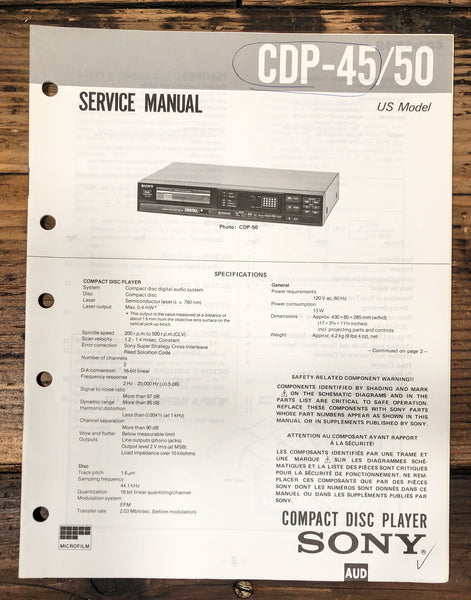 Sony CDP-45 CDP-50 CD Player Service Manual *Original*