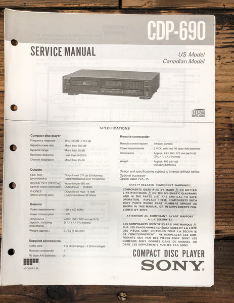 Sony CDP-690 CD Player Service Manual *Original*