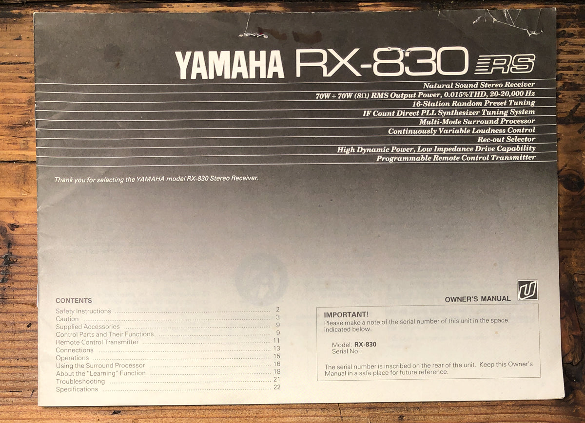 Yamaha RX-830 Receiver Owners / User Manual *Original*