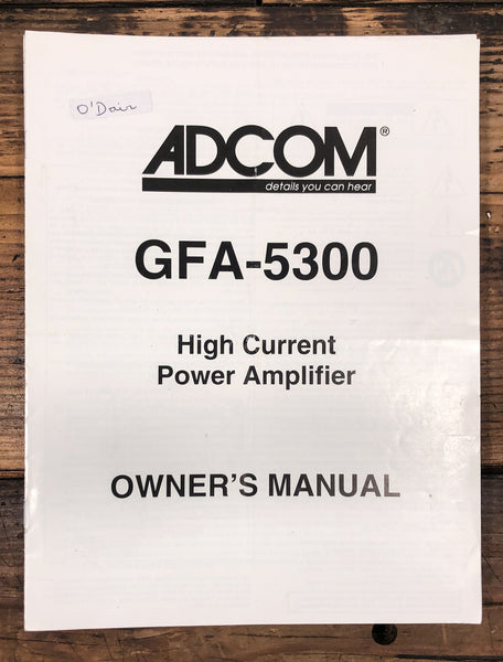 Adcom GFA-5300 Amplifier  Owner / User Manual *Original*