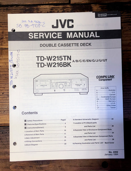 JVC TD-W215 TD-W216   Service Manual *Original*