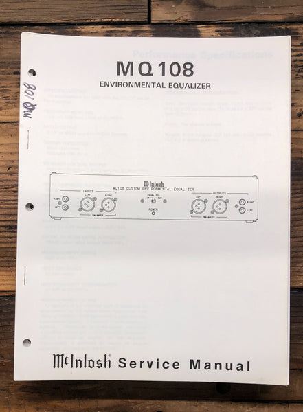 McIntosh MQ-108 MQ-108 Equalizer  Service Manual *Original*