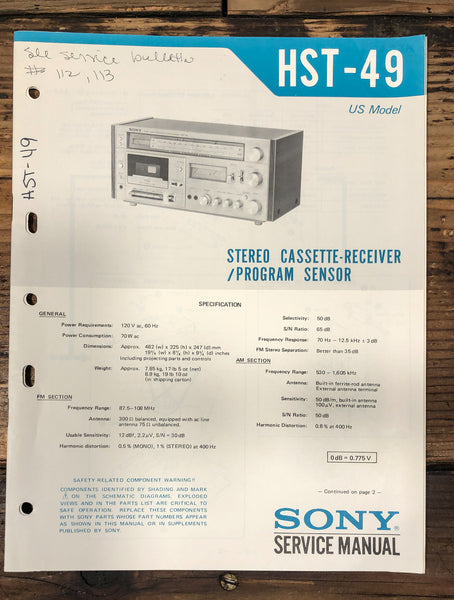 Sony HST-49 Stereo Service Manual *Original*