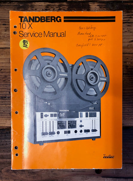 Tandberg Model 10X Reel to Reel  Service Manual *Original*