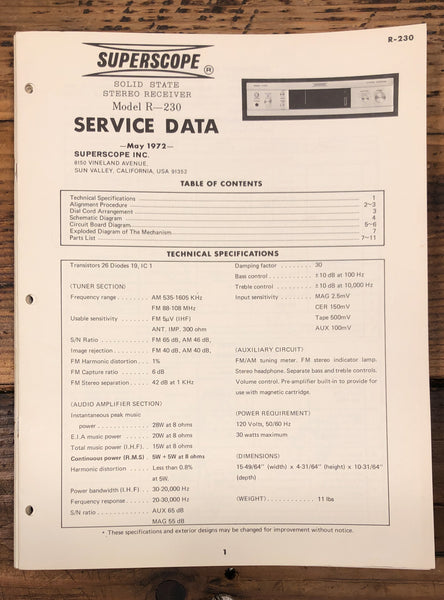 Superscope R-230 Receiver  Service Manual *Original*