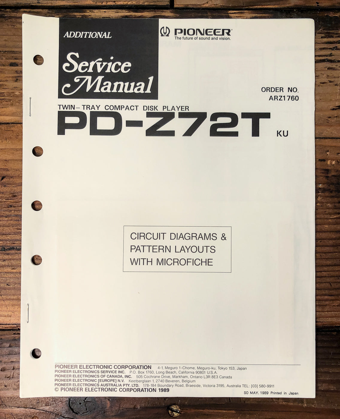 Pioneer PD-Z72T CD Player Supp. Service Manual *Original*