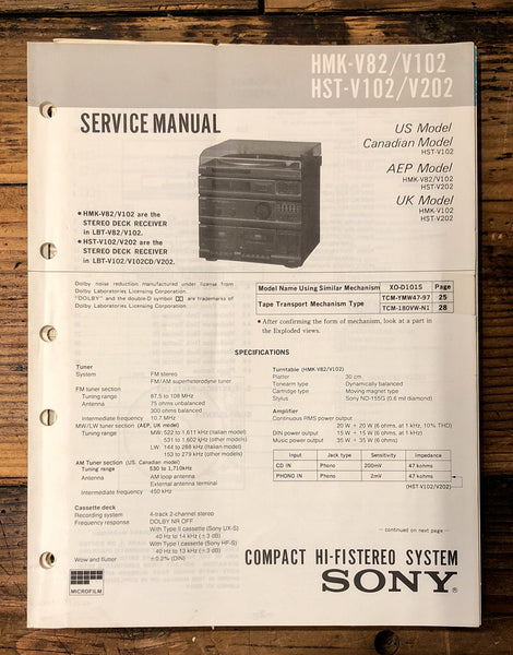 Sony HMK-V82 -V102 HST-V102 Stereo  Service Manual *Original*