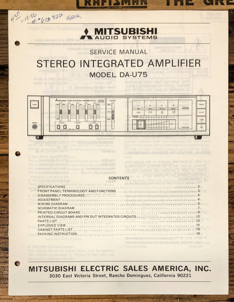 Mitsubishi DA-U75 Amplifier  Service Manual *Original*